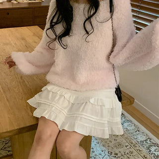 Bonia Velvet Frill Tiered Mini Skirt with Layered Shorts and Corduroy Lined Skirt-Pants