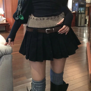 Bassic Belted Corduroy Pleated Skirt