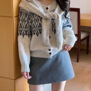 Knit Shawl Set Heart Nordic Cardigan