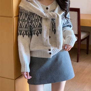 Knit Shawl Set Heart Nordic Cardigan