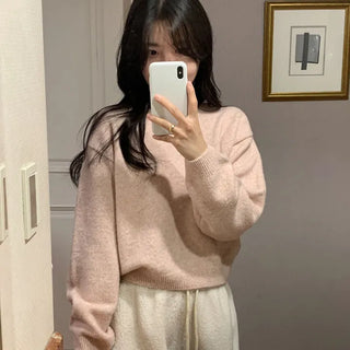 Peach Tone! Thick Lambswool Loose Fit Round Neck Knit