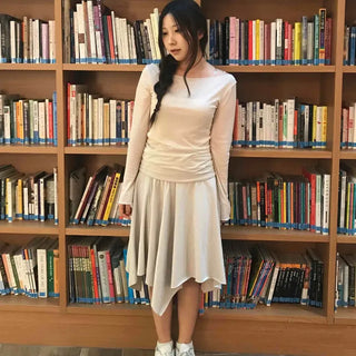 Natural Draping Shirred Flare Midi Skirt