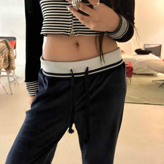 Contrast Elastic Waist Sailor Loose Fit Cotton Training Pants