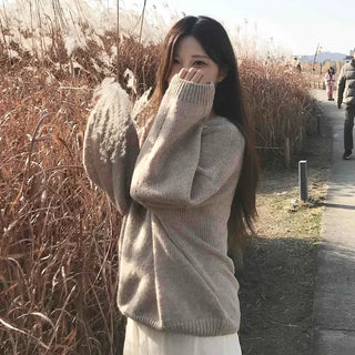 Soft Turtleneck Contrast Wool Blend Loose Fit Knit