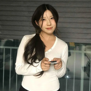 Soft Slim Fit Pearl Point V-Neck Long Sleeve T-Shirt