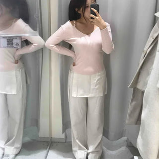 Soft Daily Linen Blend Semi-Wide Slacks