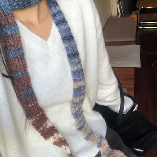 Yuk Color Mix Contrast Long Knit Scarf