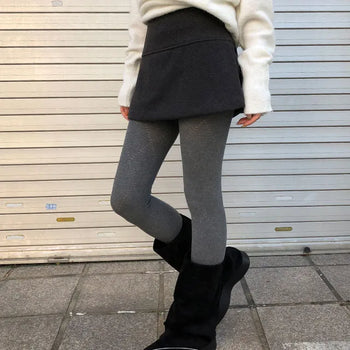 Wool Top Side Slit Winter Skirt Pants