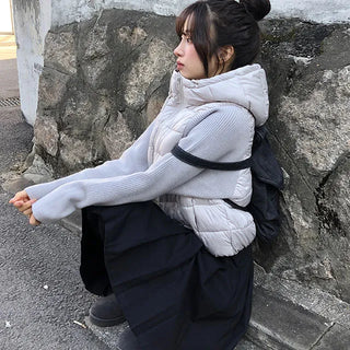 SODA Winter Knit Sleeve Drawstring Hooded Padded Jacket