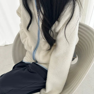 Two-Ble High-Neck Sherpa Color Block Oversized Zip-Up