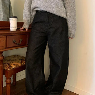 [Fleece-lined] Striped Herringbone Wide Pants S, M, L - 1 color