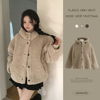 Guaranteed Beauty, Teddy Bear Sherpa Sherpa High-Neck Hooded Shearling Short Coat