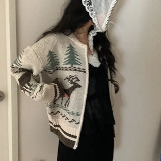 Hot Chocolate Cowichan Nordic Jacquard Zip-Up Cardigan