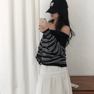 Noir Stripe Off-Shoulder Knit