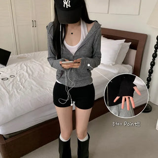 [Burnout Look/Cinched Waist] Stretchy Wool Winter Slim Fit Warmer Zip-Up Hoodie