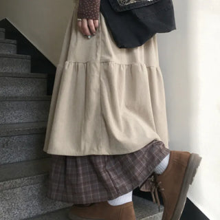 Kasane layered check skirt