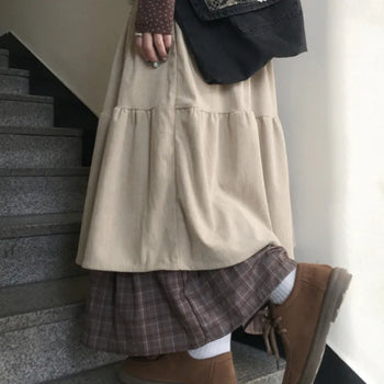 Kasane layered check skirt