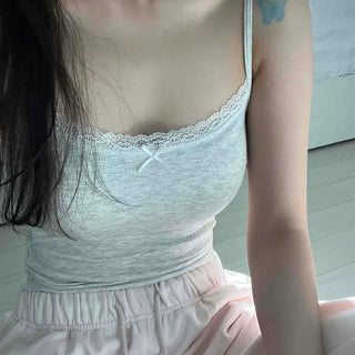 Lace Ribbon Slim Sleeveless Top