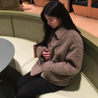 Cozy Loose Fit Sherpa Fleece Crop Jacket