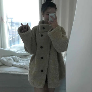 Fleece Button Midi Coat Jacket