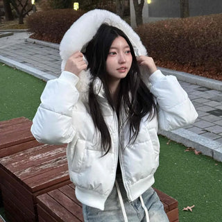 Bold Fur Hooded Oversized Short Padded Jumper