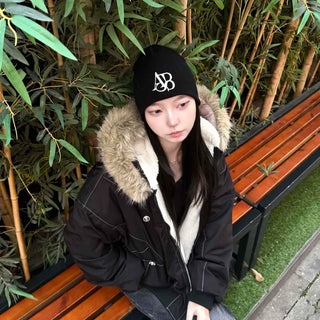 Fur Hood Stitch Line Short Padded Jacket