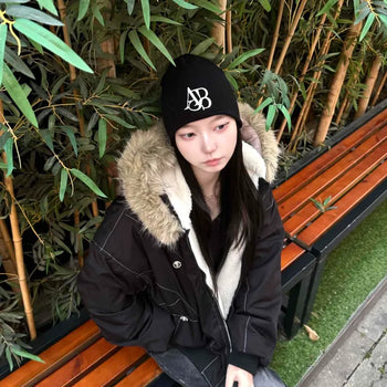 Fur Hood Stitch Line Short Padded Jacket