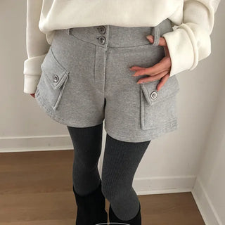 Polyester Two-Button Cargo Fleece Training Shorts