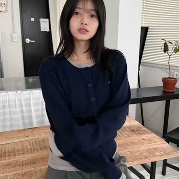 Basic Round Neck Button Cardigan