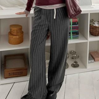 Striped Wide Drawstring Slacks