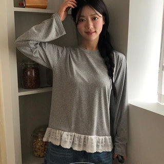 Kokong Ruffle Frill Fleece Long Sleeve T-shirt