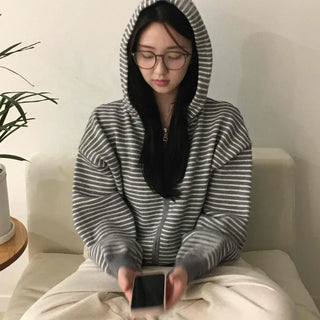 Casual Striped Zip-up Hoodie