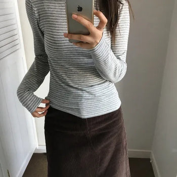 *Muand* Striped Spandex Turtleneck