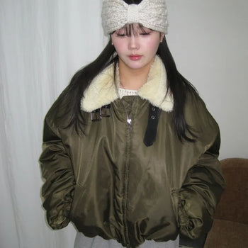*MD's Favorite* Cropped Bomber Shearling Padded Jacket