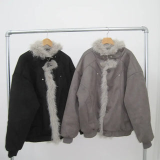 *Highly Recommended by MD!!* High-neck Fur Quilted Padded Shearling Jacket