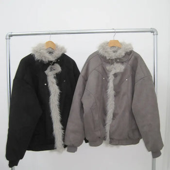 *Highly Recommended by MD!!* High-neck Fur Quilted Padded Shearling Jacket