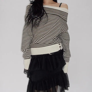 Slow Stripe Off Knit | Striped Off-Shoulder Knit
