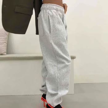 Fleece-lined Elastic Waist Wide Sweat Training Jogger Pants
