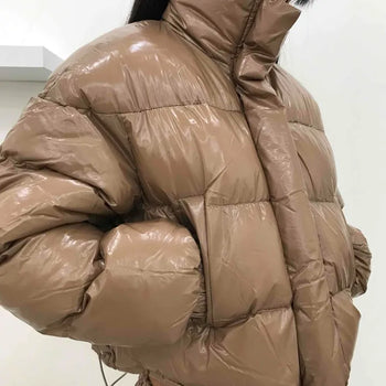 Glossy Short Padded Jacket Balloon Fit Oversized Cropped Padded Jacket