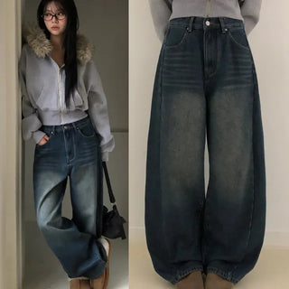 Poit Cut-out Fleece-lined Wide Denim Pants