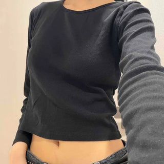 Striped Contrast Sleeve Round Neck Cropped Long Sleeve T-shirt