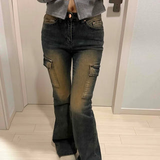Military Cargo Pocket Vintage Bootcut Denim Pants
