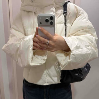 Voluminous Big Collar Quilted Cropped Duck Down Padded Jacket