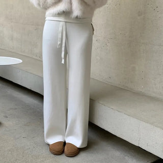 Brin Wide Straight Elastic Long Knit Pants