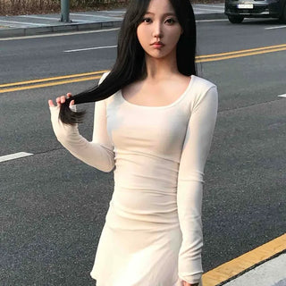 Square Neck Side Draping Mini Dress