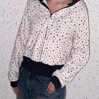 Star Pattern Color Block Crop Zip-up
