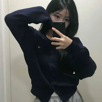 Unique Frill Collar Volume Sleeve Knit Cardigan