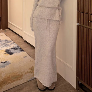 Arrow Banding Knit Long Skirt [Raccoon 13%]