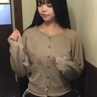 Airy Dolman Sleeve Cozy Fit Round Neck Button Cardigan