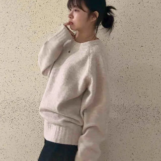 Mohair Blend Banded Hem Semi-Crop Boxy Knit